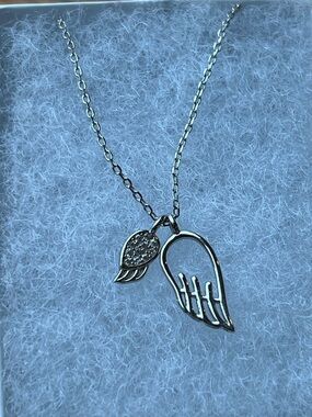 Delicate Silver Angel Wing Necklace with Pavé Accent - Women's Jewelry